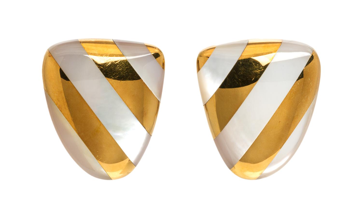 A Pair of 18 Karat Yellow Gold and Mother-of-Pearl Earclips, Tiffany & Co., 9.60 dwts.