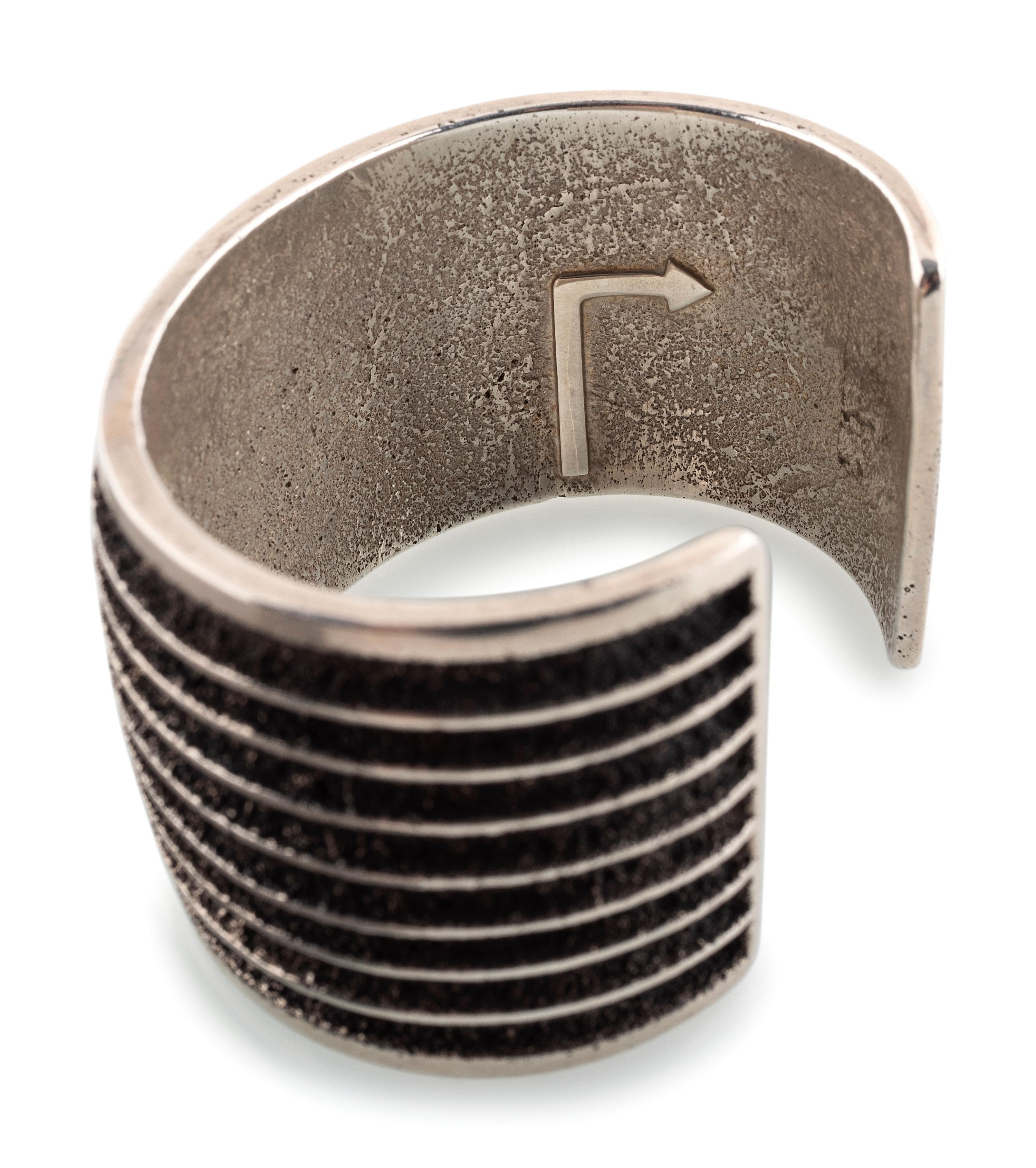 Sterling Silver Tufa Cast Cuff Bracelet, with Coral Accent
