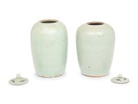 Two Chinese Blue and White 'Bogu' Motif Porcelain Jars and Covers