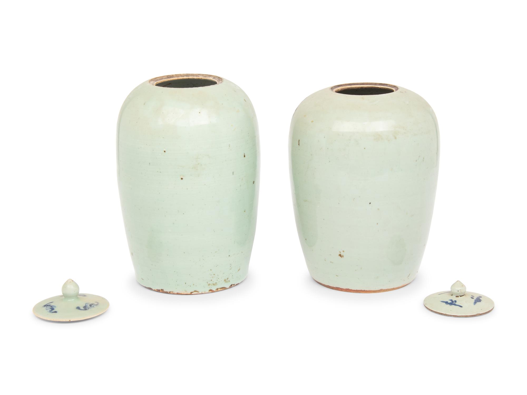 Two Chinese Blue and White 'Bogu' Motif Porcelain Jars and Covers