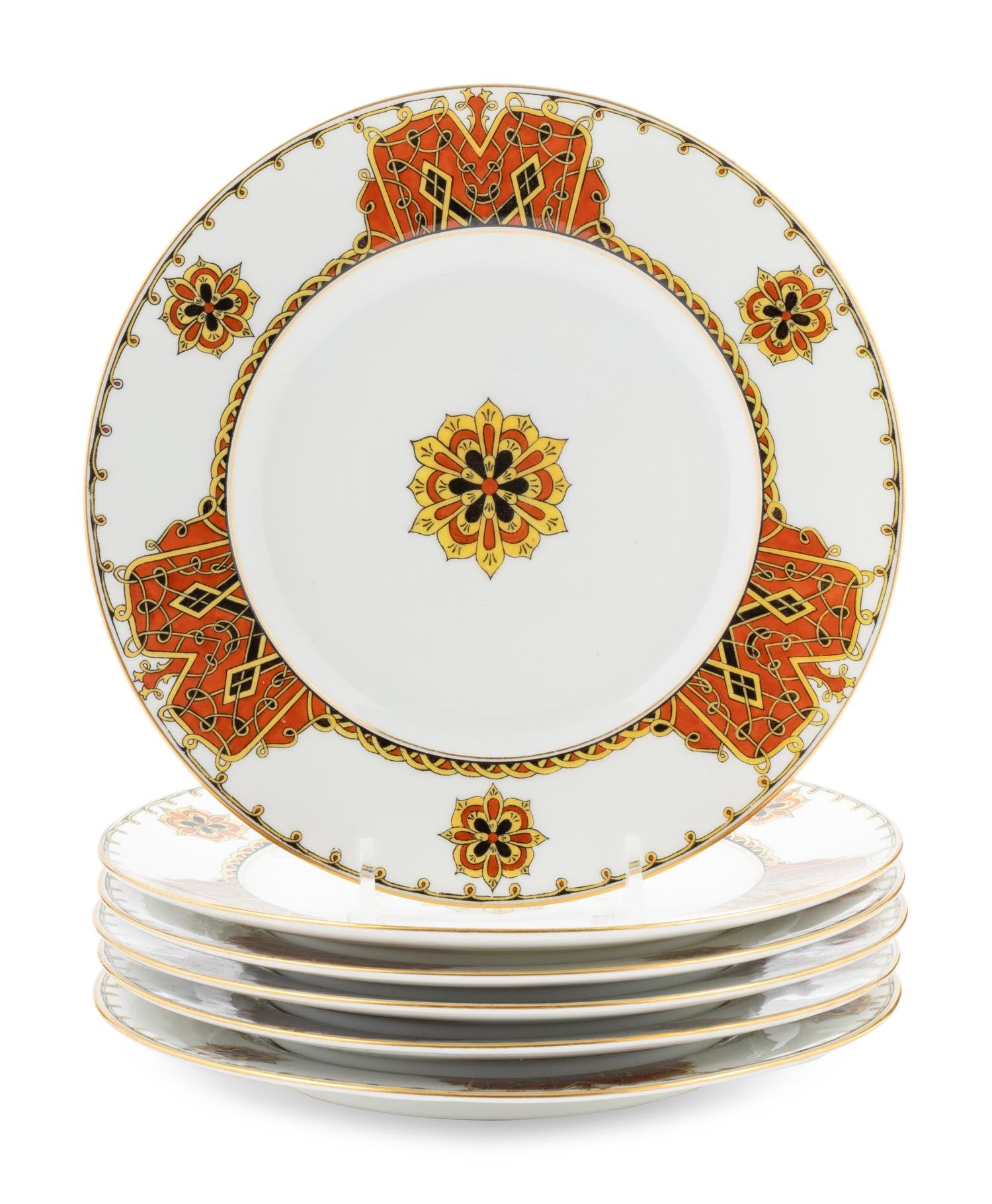 A Set of Six Kornilov Bros. Porcelain Dessert Plates