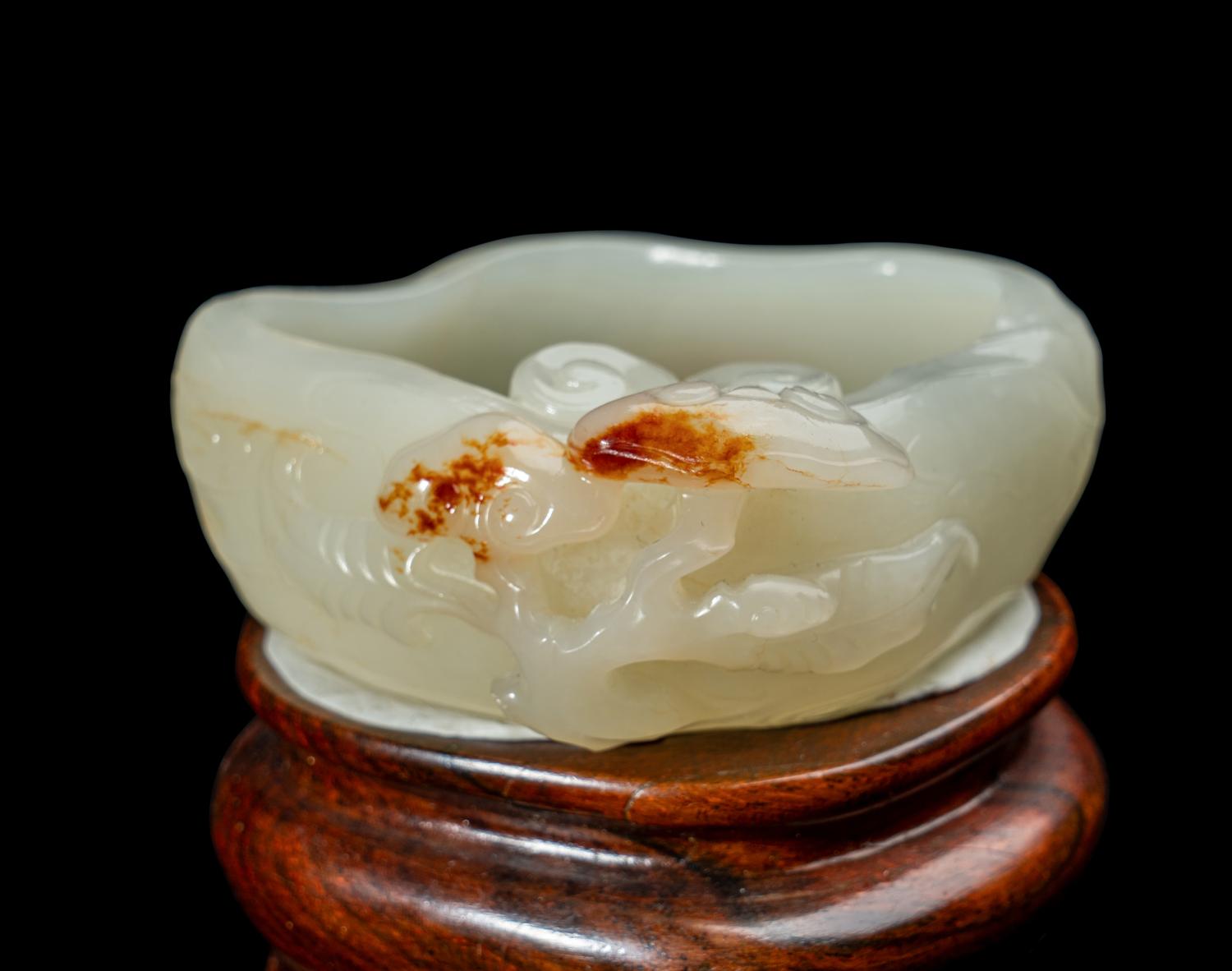 A Chinese Russet and White Jade Lingzhi- Form Water Coupe