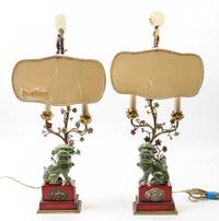 A Pair of Chinese Green Glazed Porcelain Models of Fu Lions Height 24 inches.