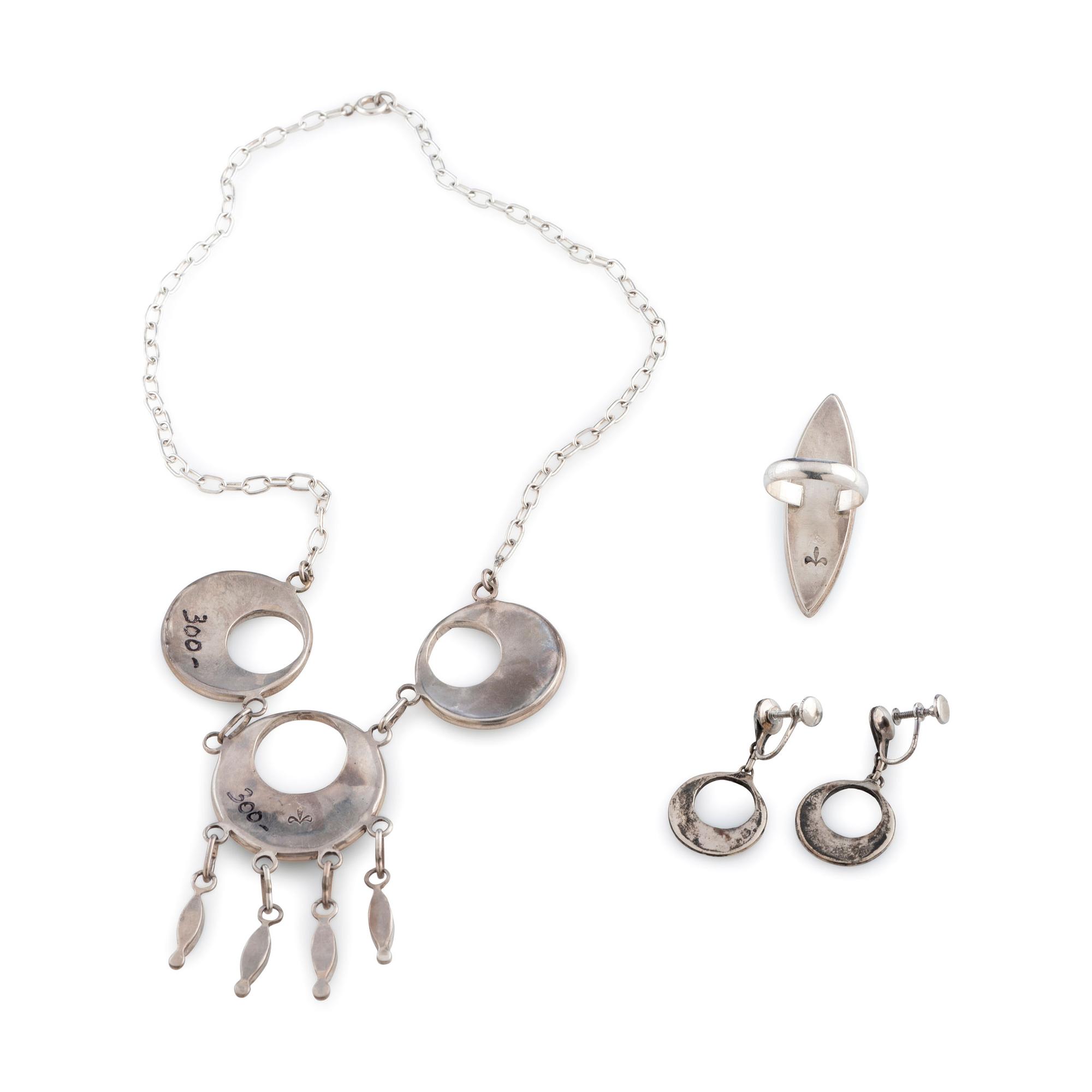 Silver and Turquoise Channel Inlay Necklace, Ring and Screwback Earrings Set