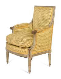 A Louis XVI Style Gray-Painted Beech Bergère