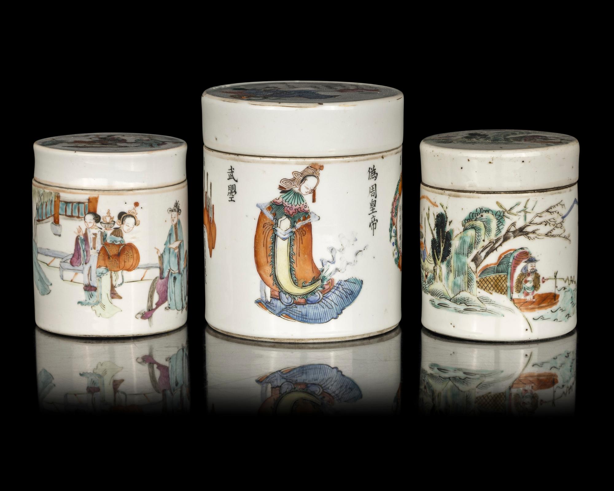 Three Chinese Famille Rose Porcelain Covered Jars