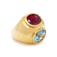TIFFANY & CO., PALOMA PICASSO, YELLOW GOLD, AQUAMARINE, AND RUBELLITE TOURMALINE RING