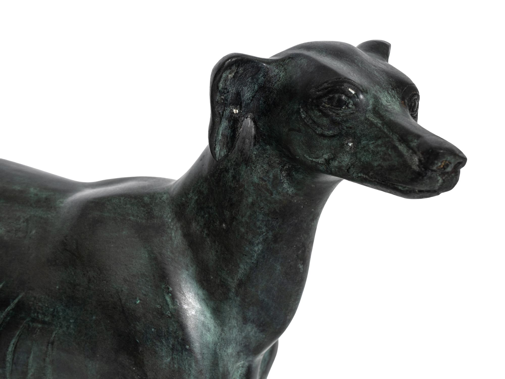 A Pair of Cast Bronze Greyhound Sculptures