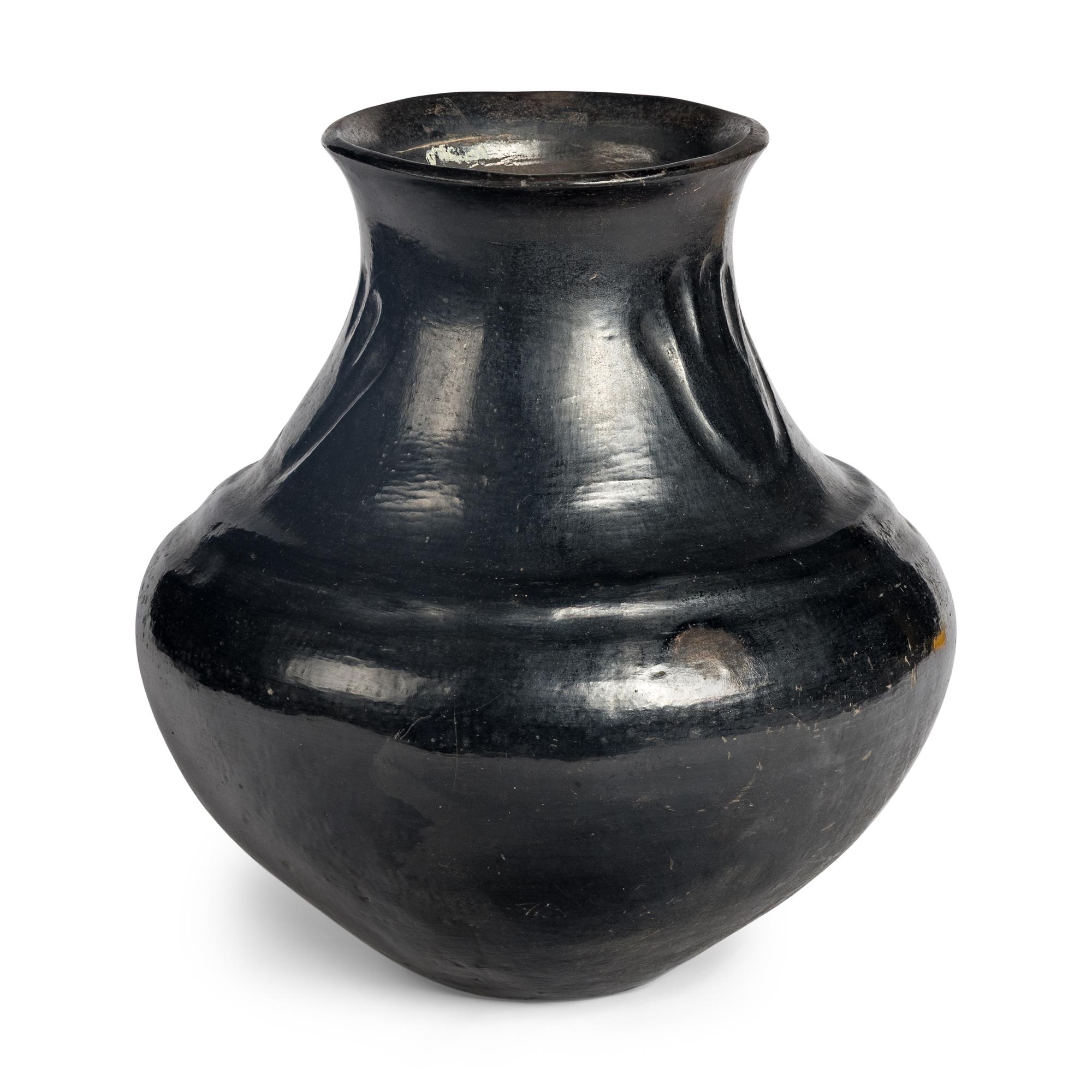 Santa Clara Blackware Pottery Jar, with Bear Paw Impressions