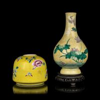 Two Chinese Yellow Ground Porcelain Vessels