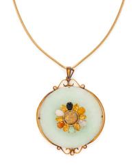 YELLOW GOLD AND MULTI-COLOR JADE PENDANT NECKLACE
