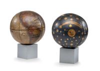 A Pair of Painted Wood Masonic Terrestrial and Celestial Globes on Stands