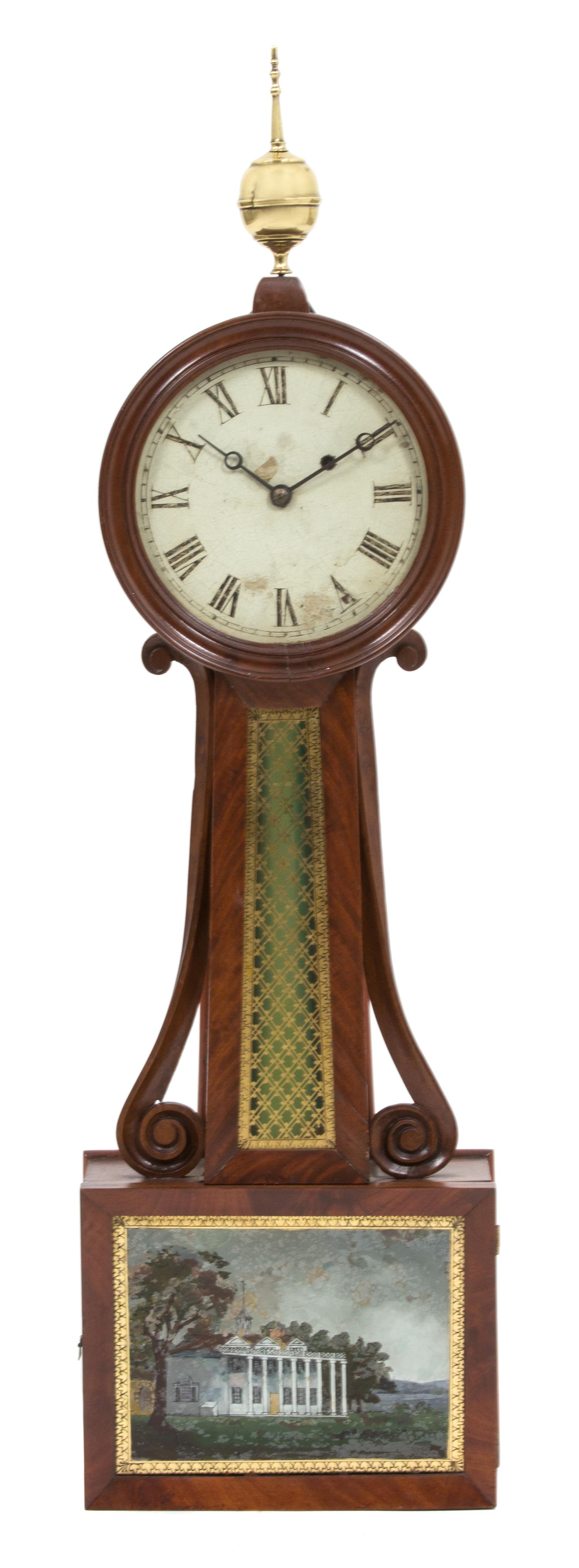 An American Federal Mahogany Banjo Clock Height 35 x width 10 x depth 3 1/2 inches. — 19TH CENTURY