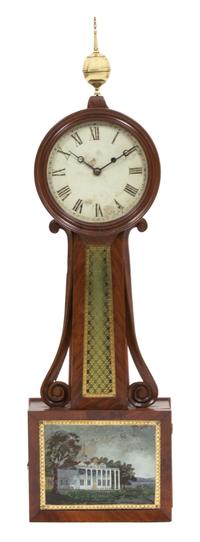 An American Federal Mahogany Banjo Clock Height 35 x width 10 x depth 3 1/2 inches. — 19TH CENTURY