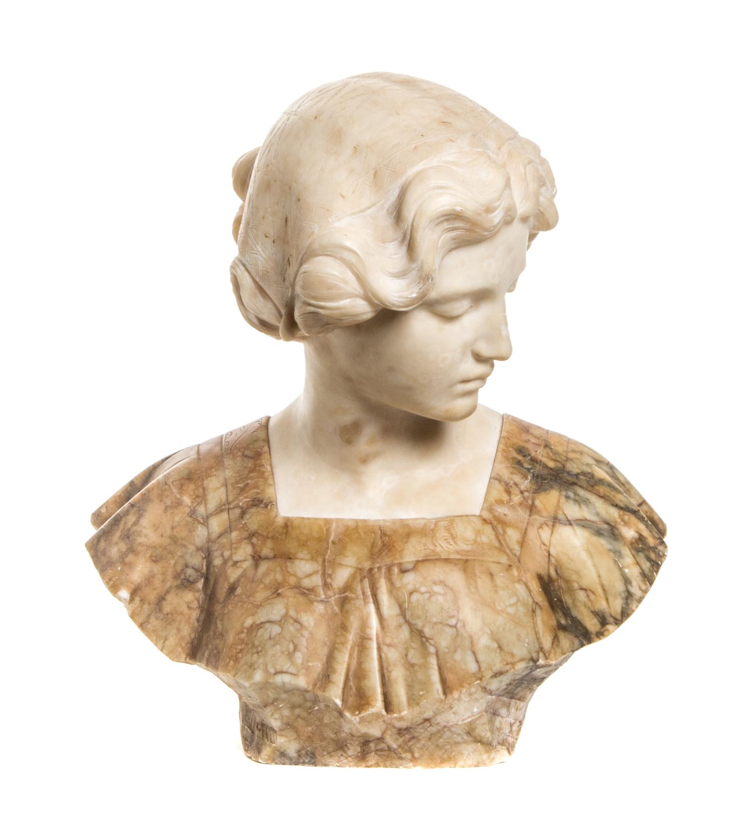 An Italian Carved Marble Bust, Height 15 inches.