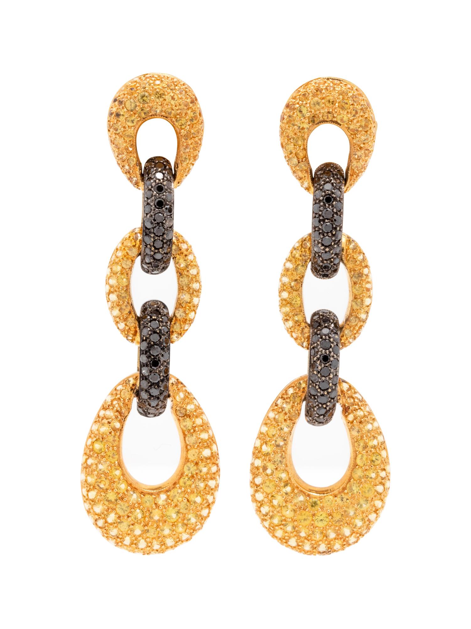 Black Diamond and Yellow Sapphire Earrings