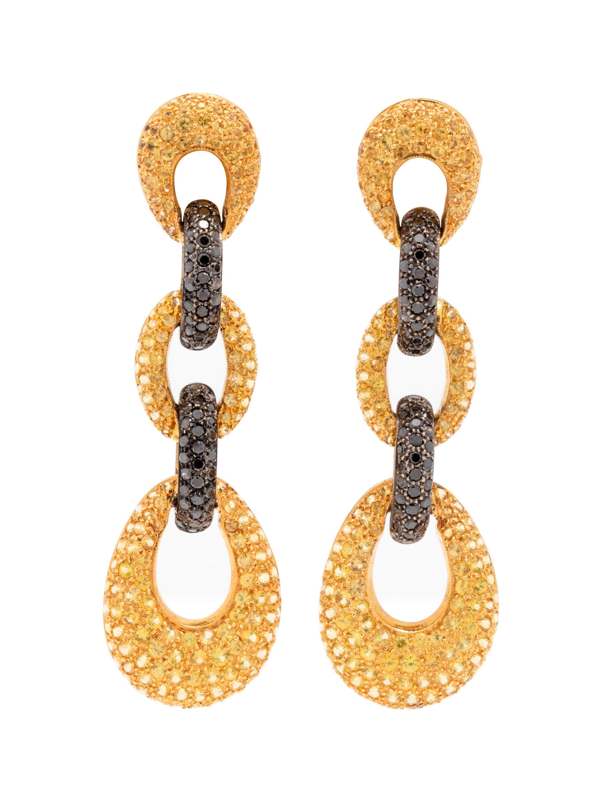Black Diamond and Yellow Sapphire Earrings