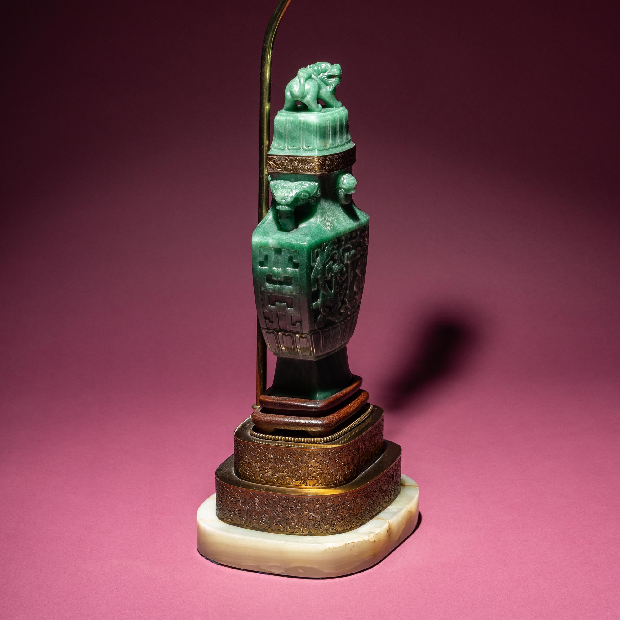 A Chinese Carved Aventurine Quartz ‘Chilong’ Covered Vase, 20th Century — 近代 東陵玉雕螭龍紋賞瓶