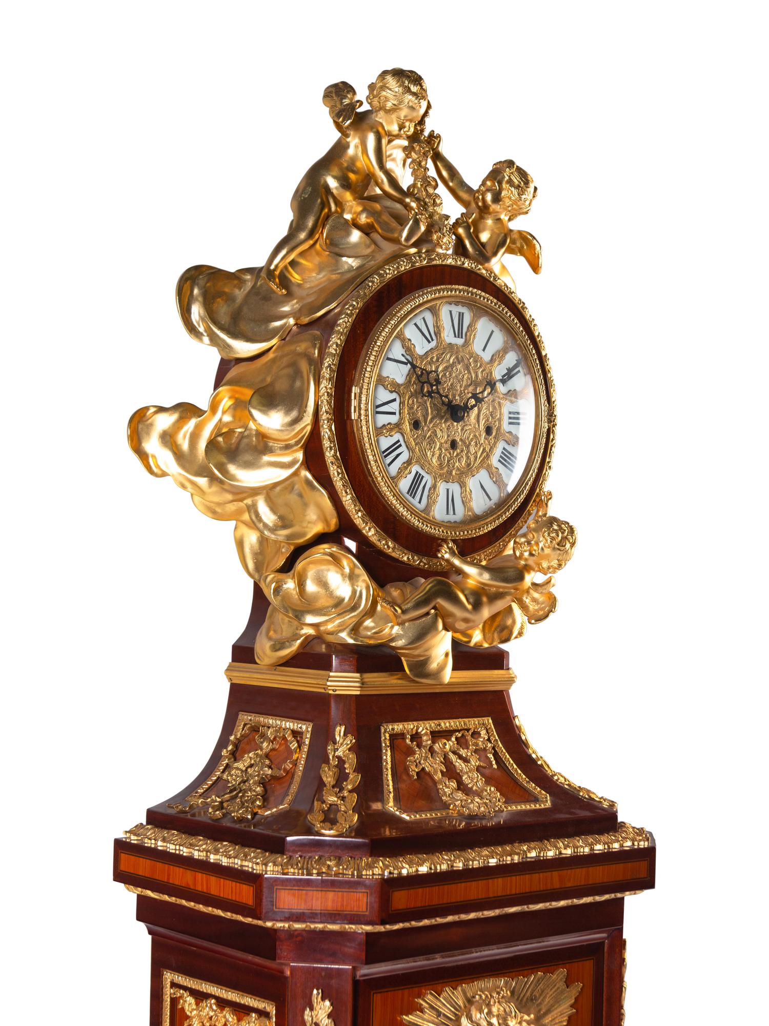 A Louis XV Style Gilt Bronze-Mounted Parquetry Tall Case Clock