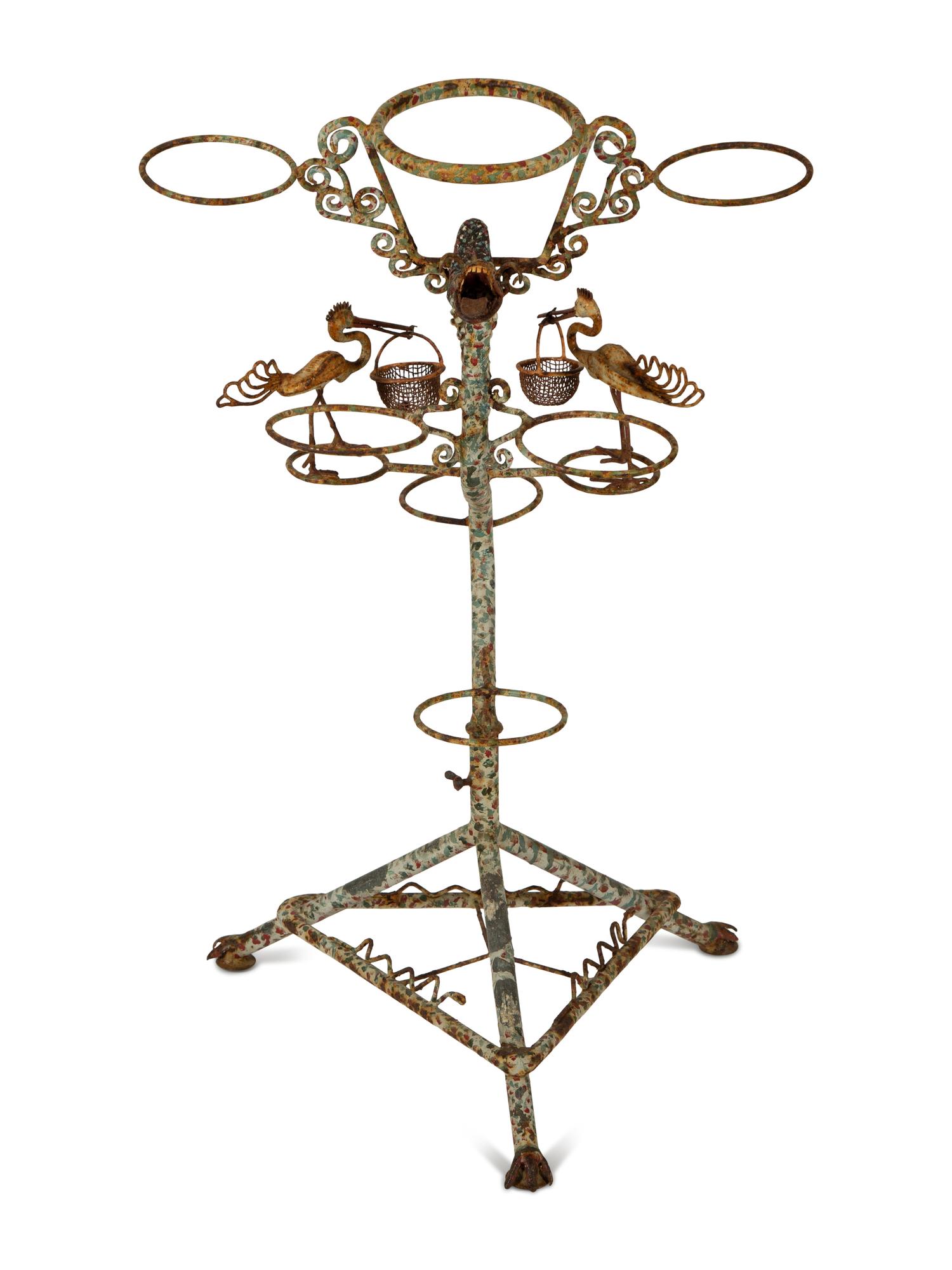 A Whimsical Painted Metal Plant Stand — 19TH/20TH CENTURY
