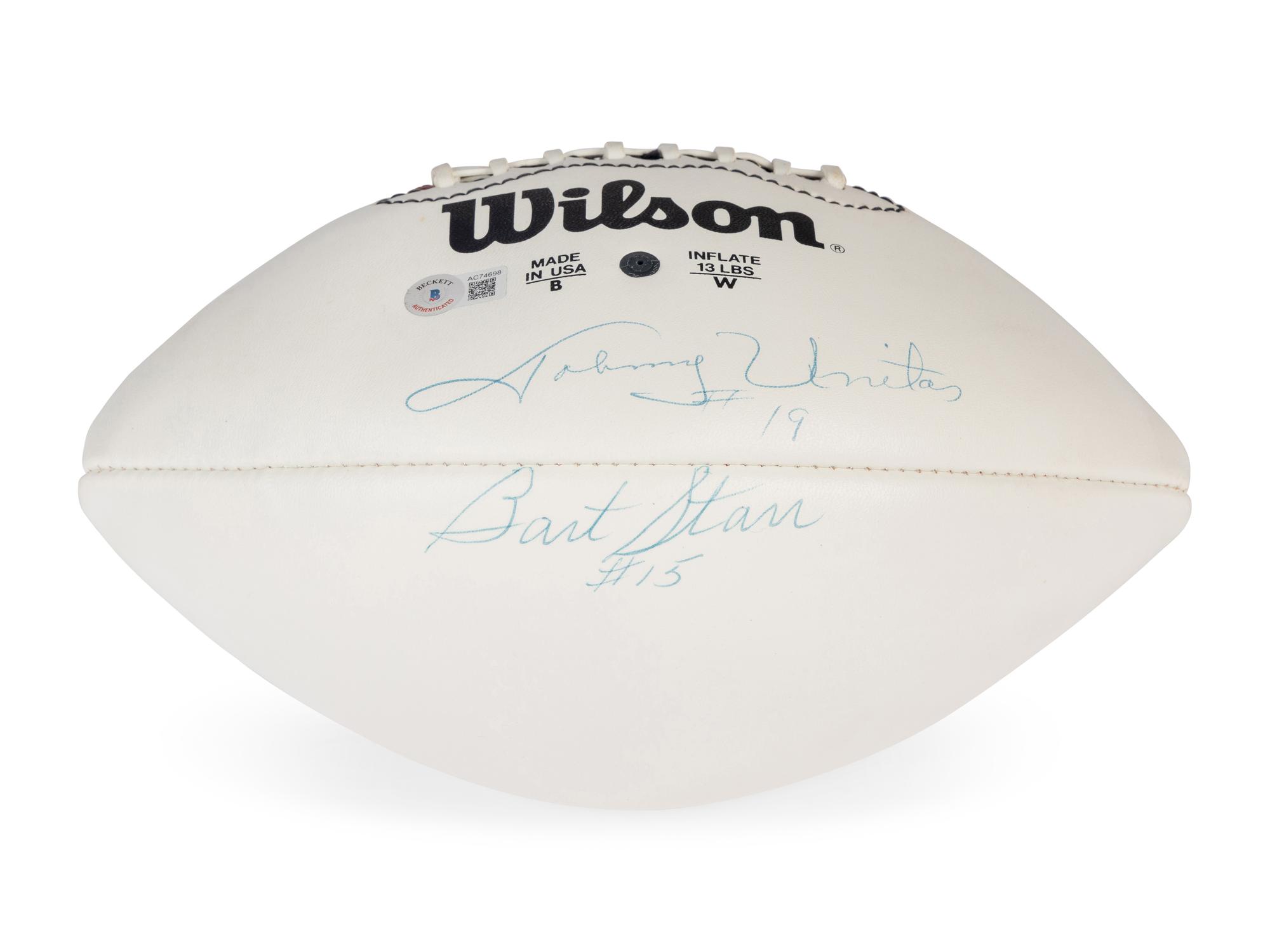 A Johnny Unitas / Bart Starr Dual Signed Autograph Football (Beckett Authentication Services Letter),
