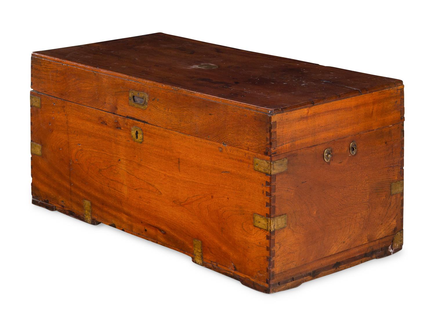 An English Brass Mounted Elm Campaign Trunk