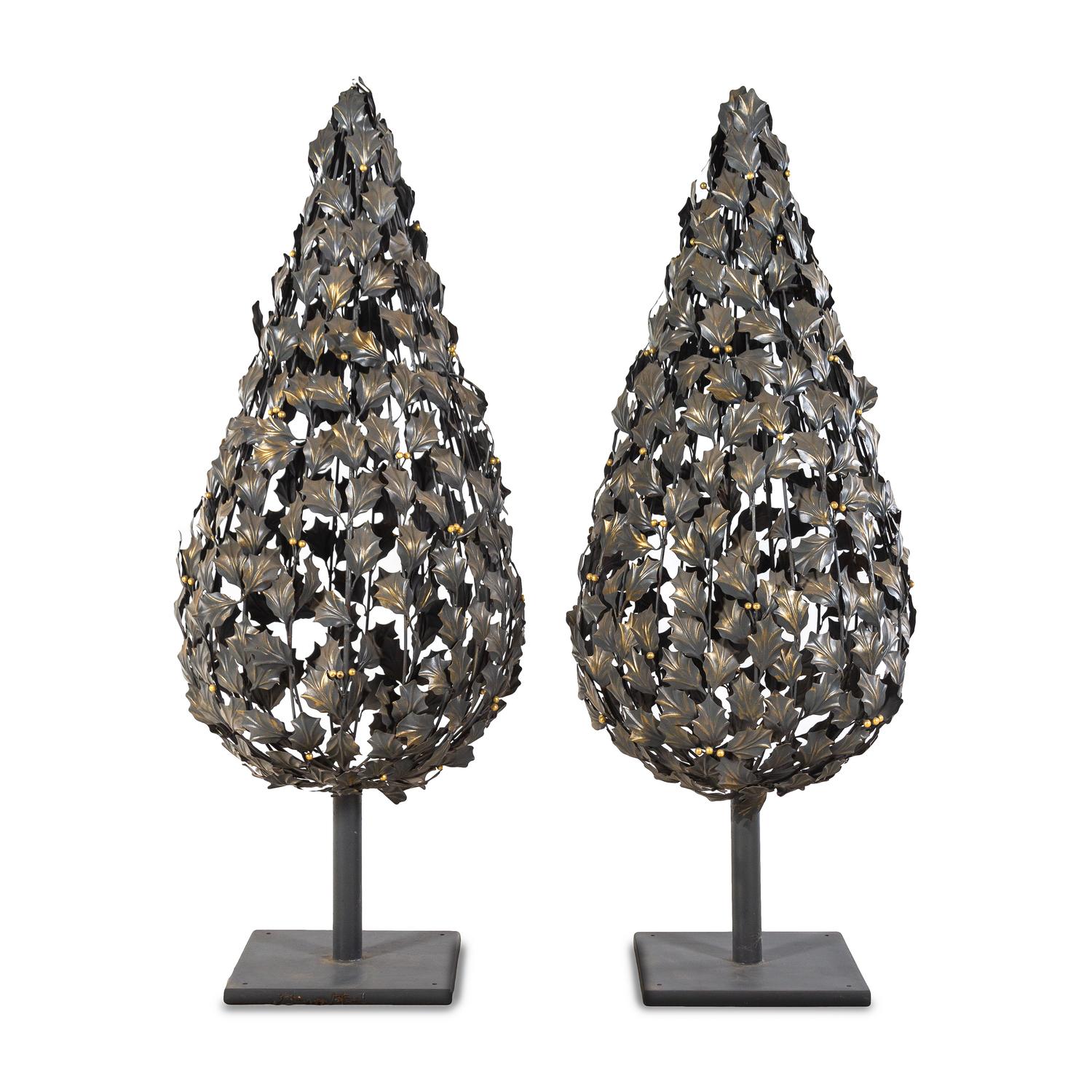 A Pair of Painted Metal Garden Ornaments