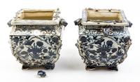 A Pair of Glazed Ceramic Jardinieres Height 8 1/4 inches.