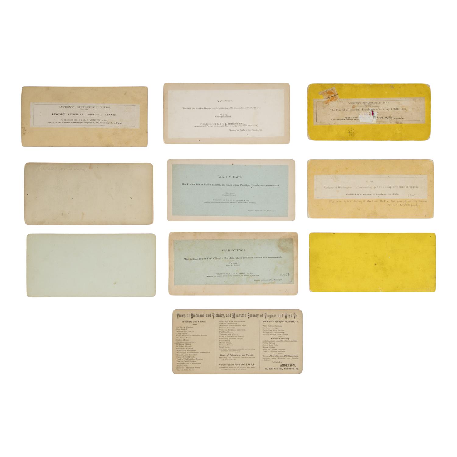 [Lincoln, Abraham]. A group of 13 photos related to Lincoln, his death, and funeral, including buildings draped in mourning.