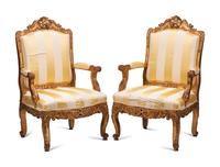 A Pair of Régence Style Giltwood Fauteuils