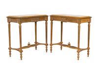 A Pair of Louis XVI Style Painted and Parcel Gilt Console Tables — EARLY 20TH CENTURY