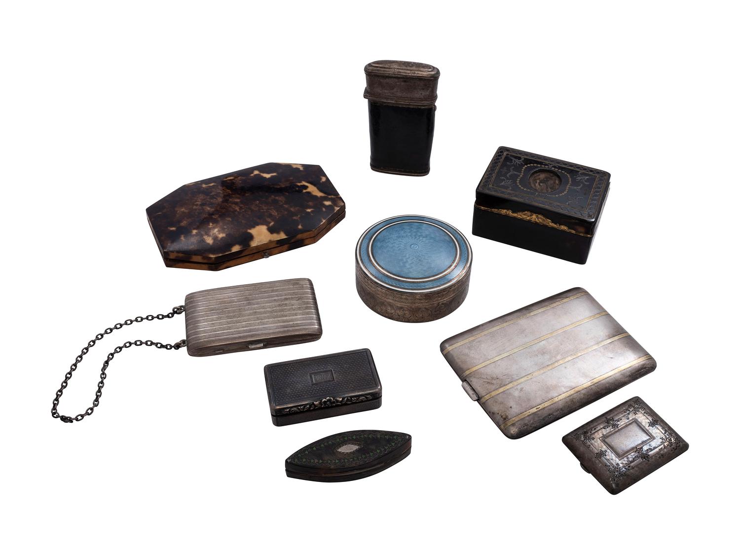 Nine Horn and Silver Boxes and Compacts