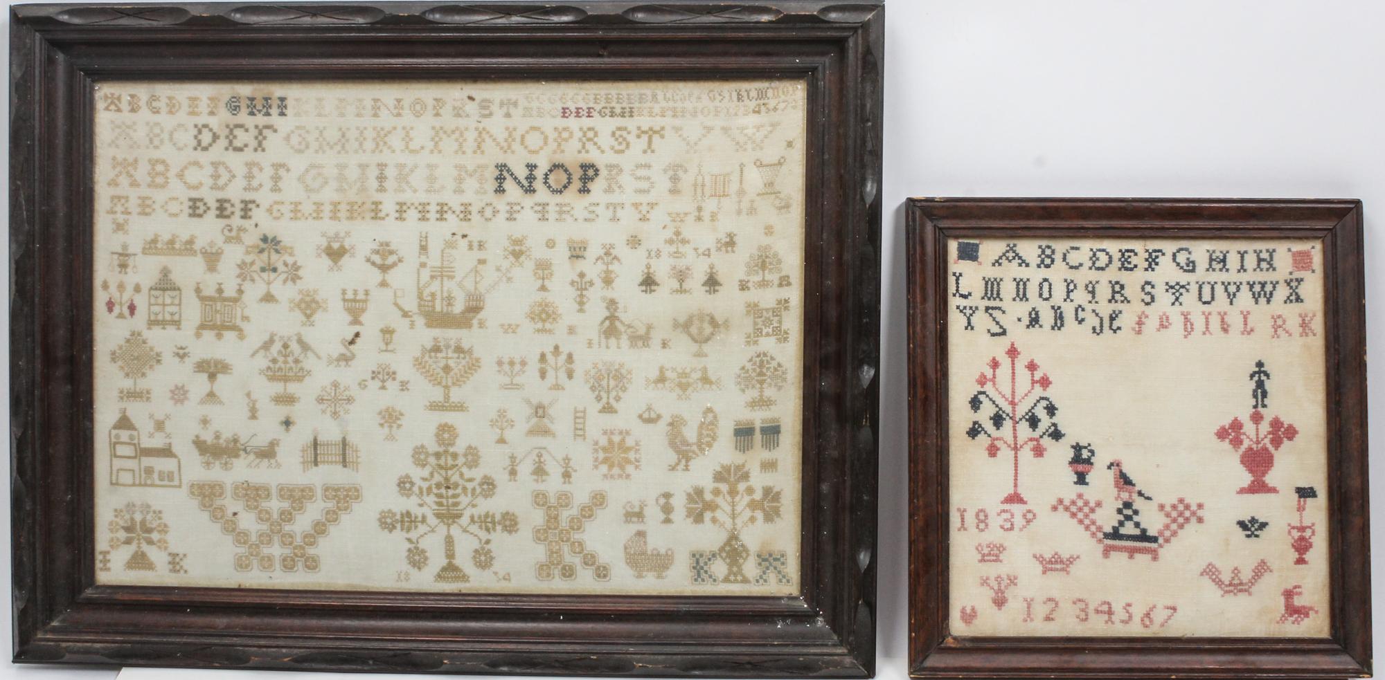 Two Victorian Needlework Samplers Height of larger 13 x width 18 1/4 inches. — 1830'S