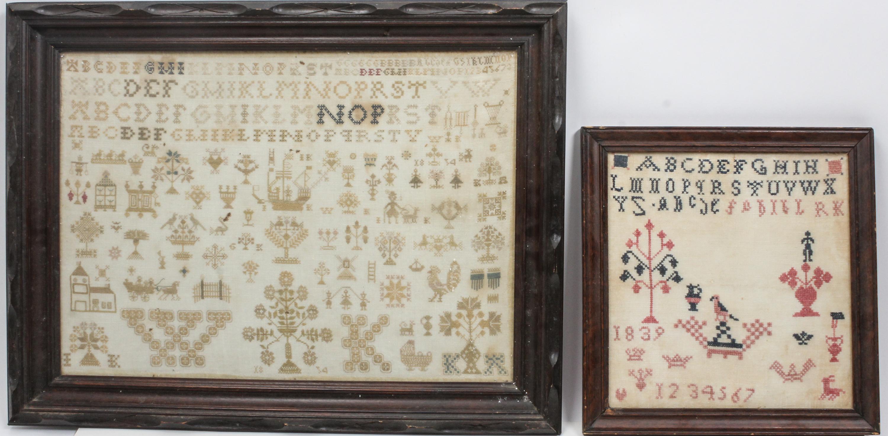 Two Victorian Needlework Samplers Height of larger 13 x width 18 1/4 inches. — 1830'S