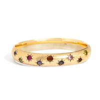 YELLOW GOLD AND COLORED STONE BANGLE BRACELET