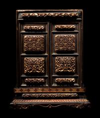 A Chinese Gilt and Red Lacquered Wood Shrine