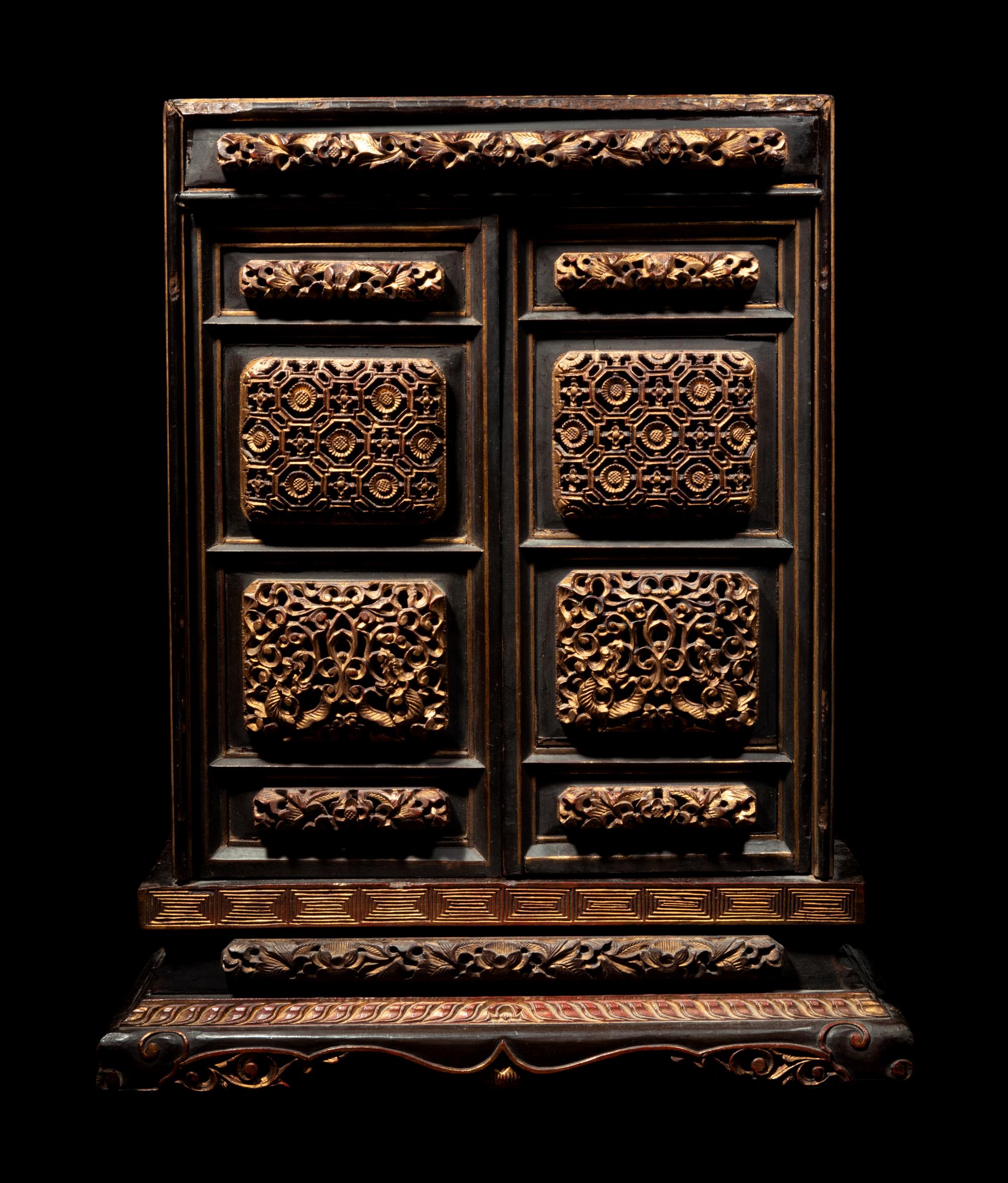 A Chinese Gilt and Red Lacquered Wood Shrine