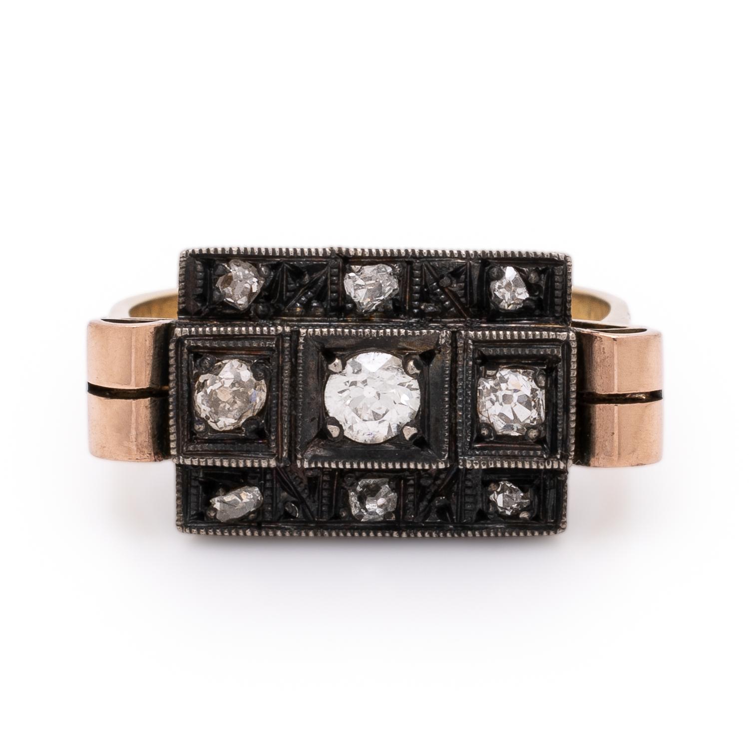 Diamond and Silver-Topped Gold Ring