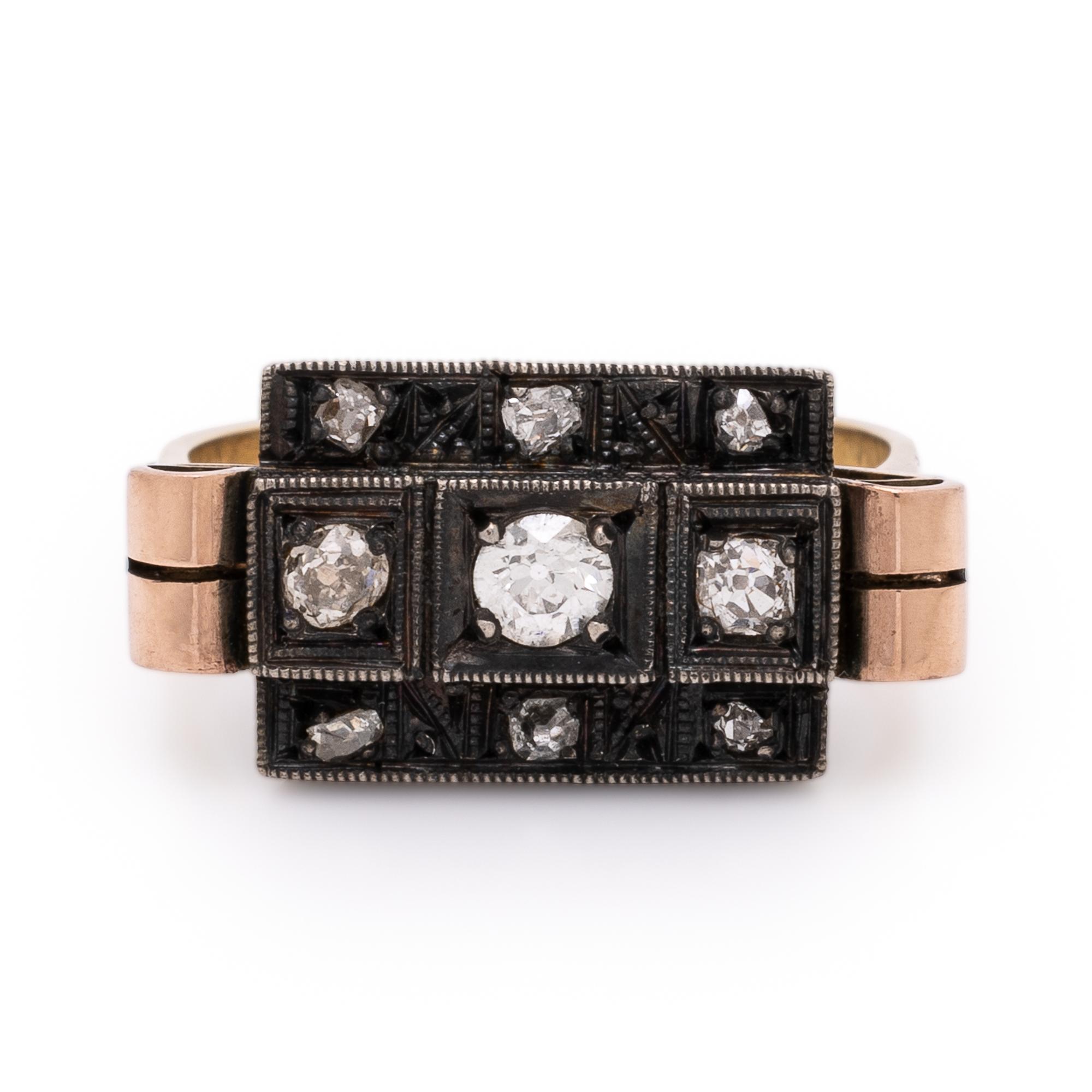 Diamond and Silver-Topped Gold Ring