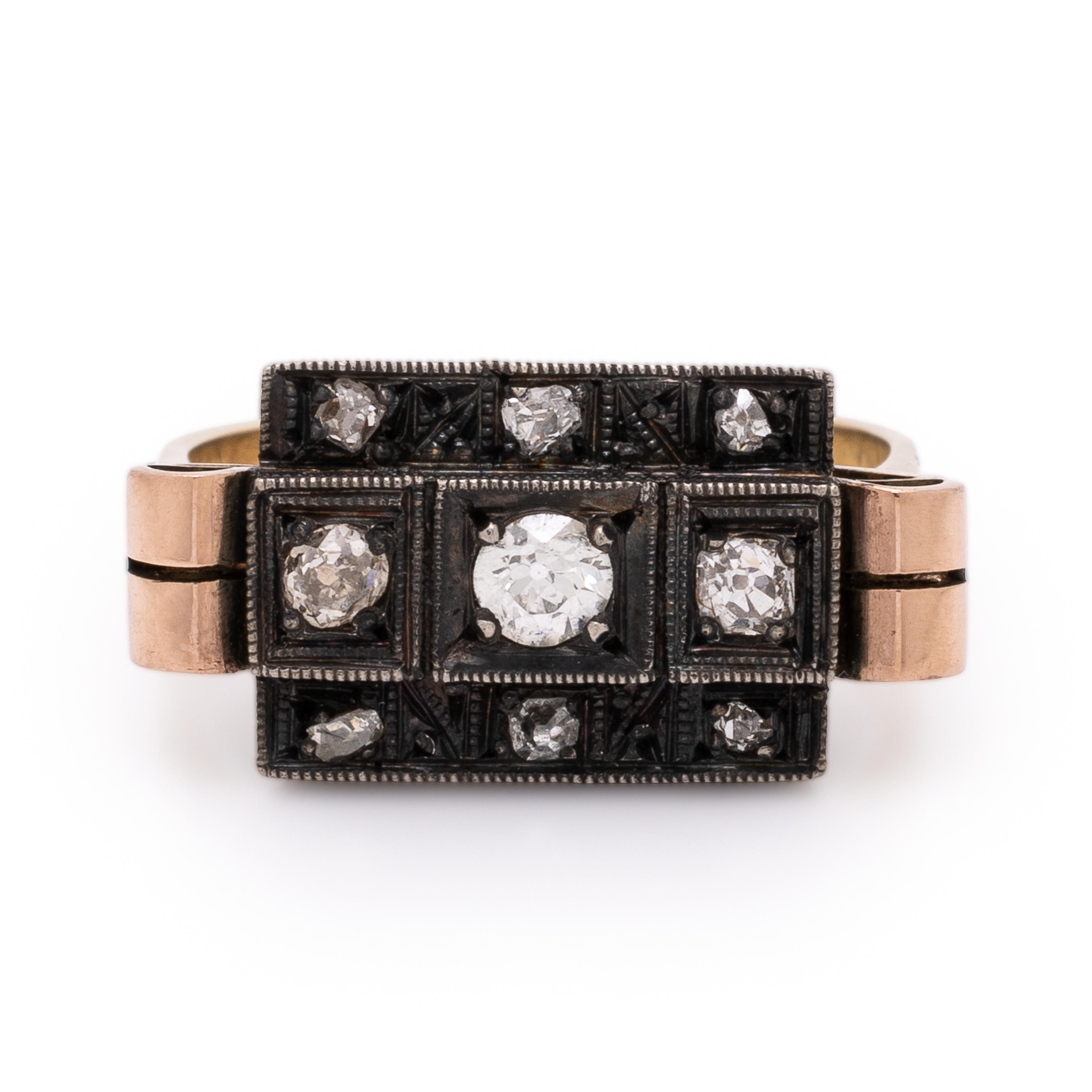 Diamond and Silver-Topped Gold Ring