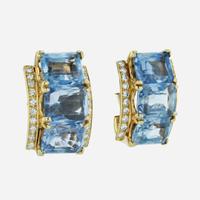 14K Yellow Gold, Sapphire, and Diamond Earrings