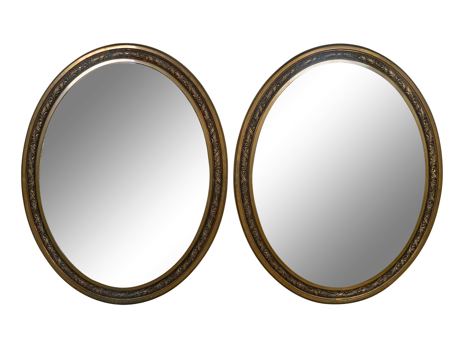 A Pair of Brass Framed Beveled Theatre Mirrors — 20TH CENTURY