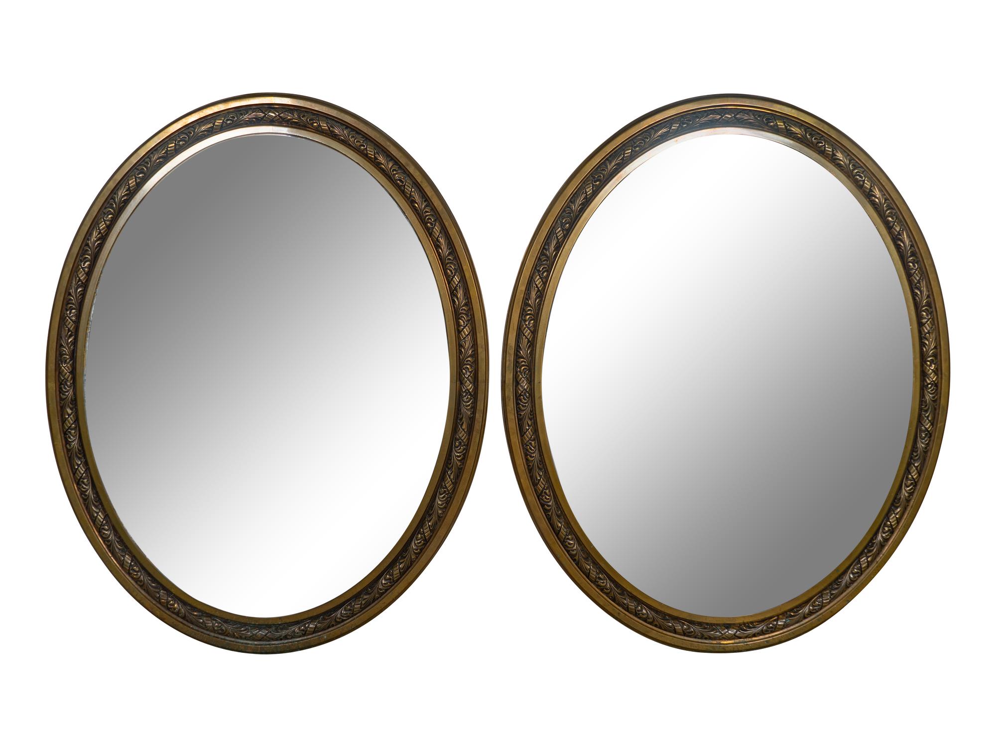 A Pair of Brass Framed Beveled Theatre Mirrors — 20TH CENTURY