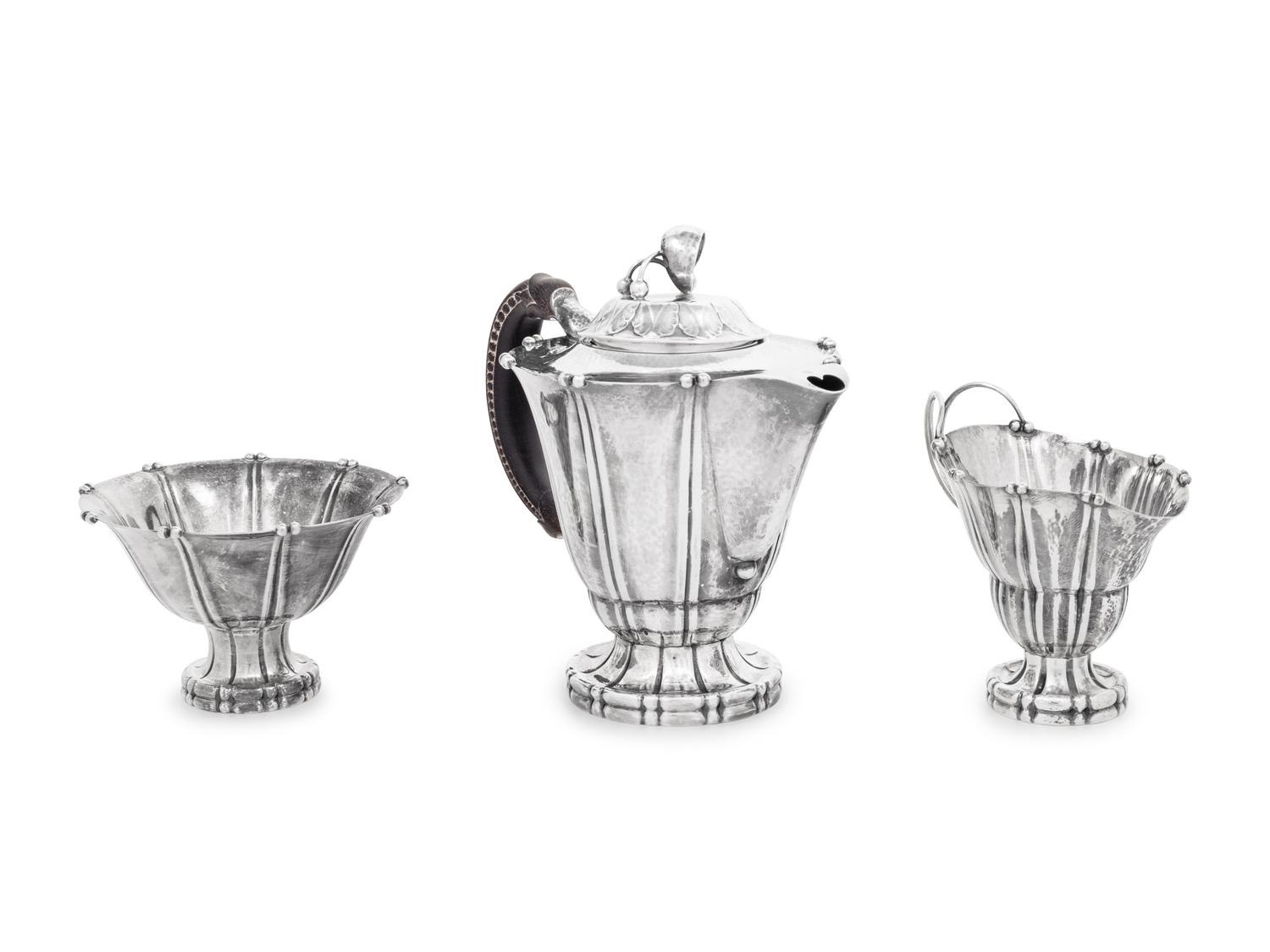 A Georg Jensen Three-Piece Silver Coffee Service