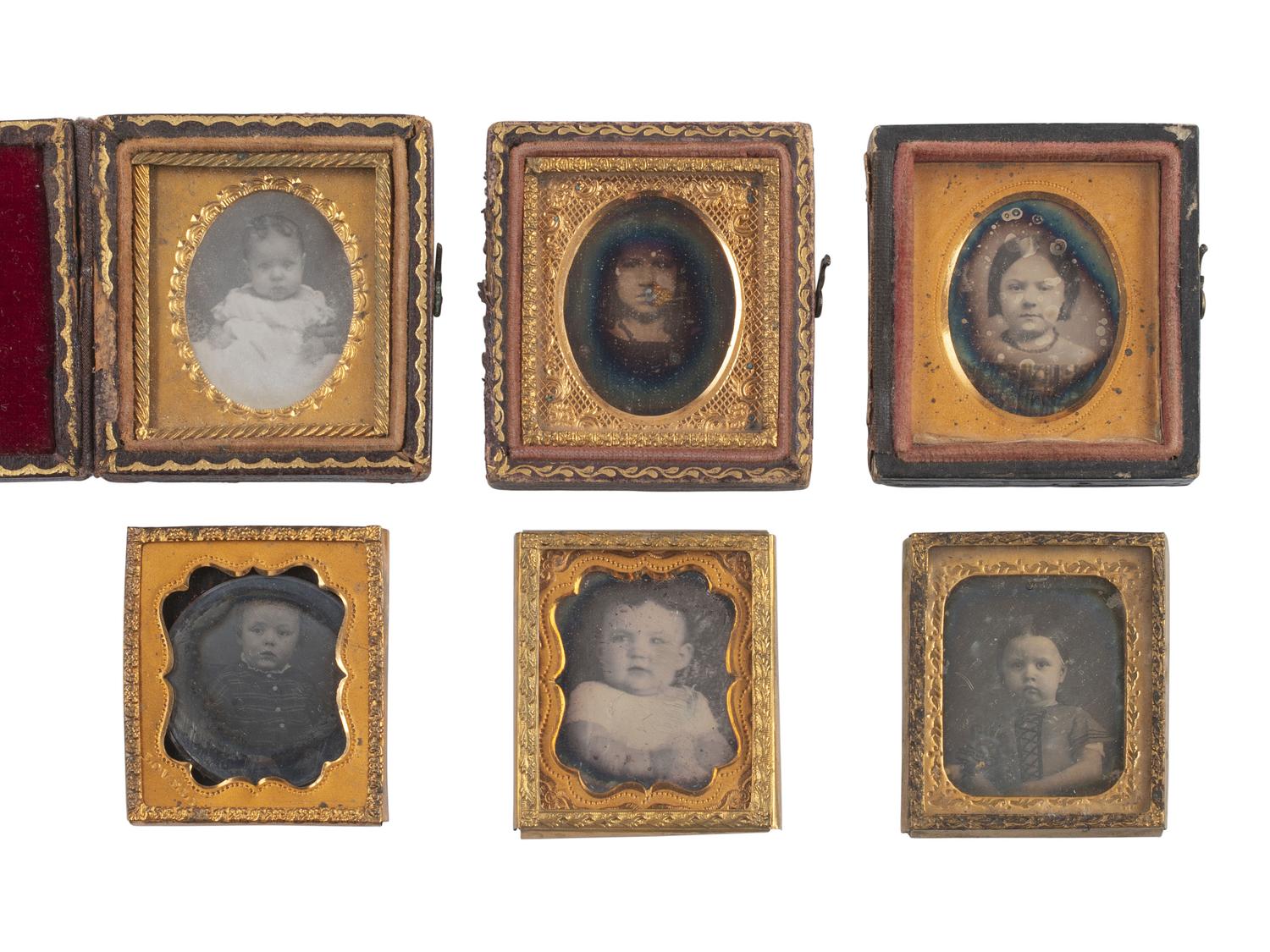 [EARLY PHOTOGRAPHY]. 74 sixteenth plate daguerreotypes of men, women, & children of varying ages.