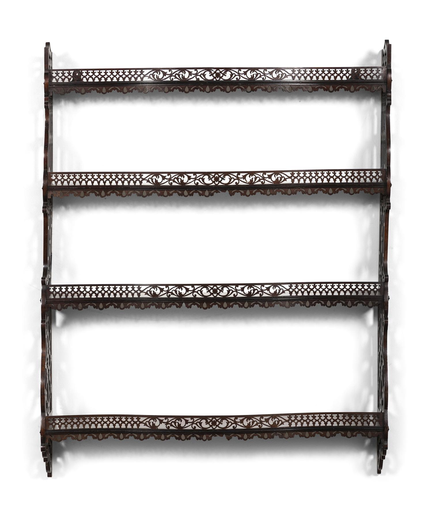 A Pair of Chinese Chippendale Pierced Mahogany Hanging Shelves