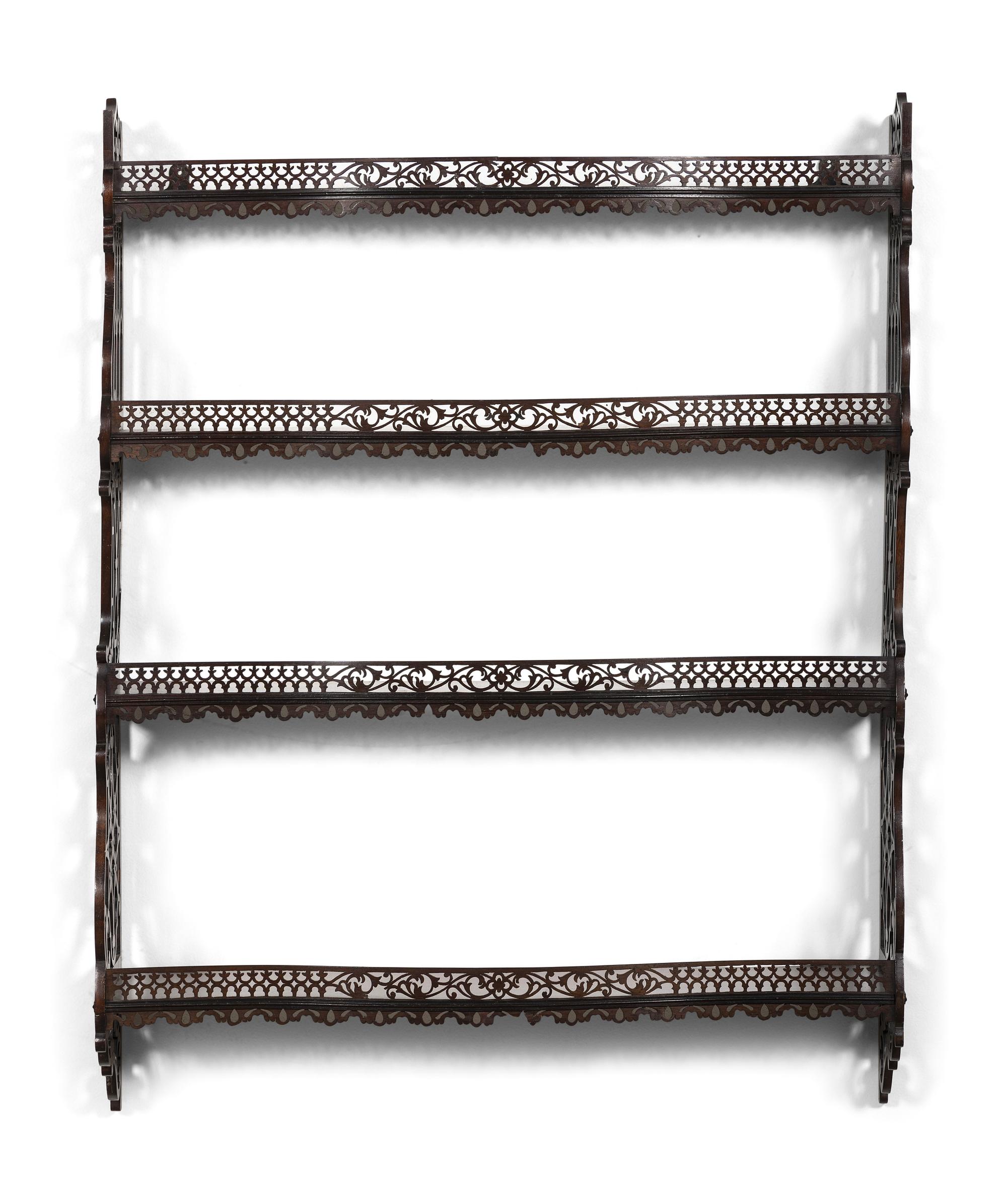 A Pair of Chinese Chippendale Pierced Mahogany Hanging Shelves
