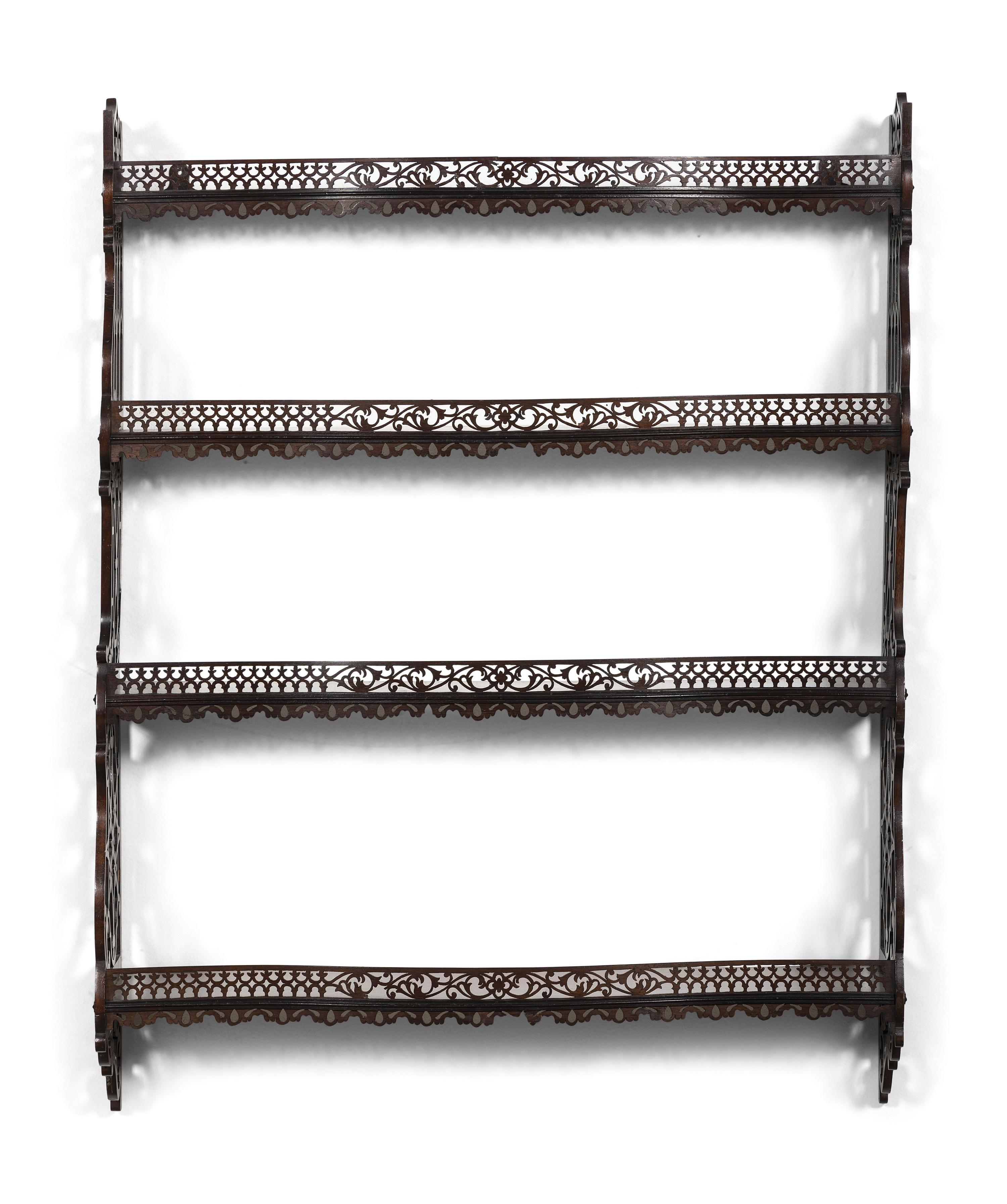 A Pair of Chinese Chippendale Pierced Mahogany Hanging Shelves
