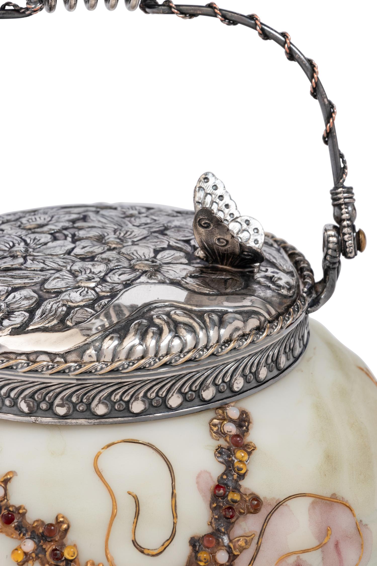 A Crown Milano Paint-Decorated Glass Cracker Jar
