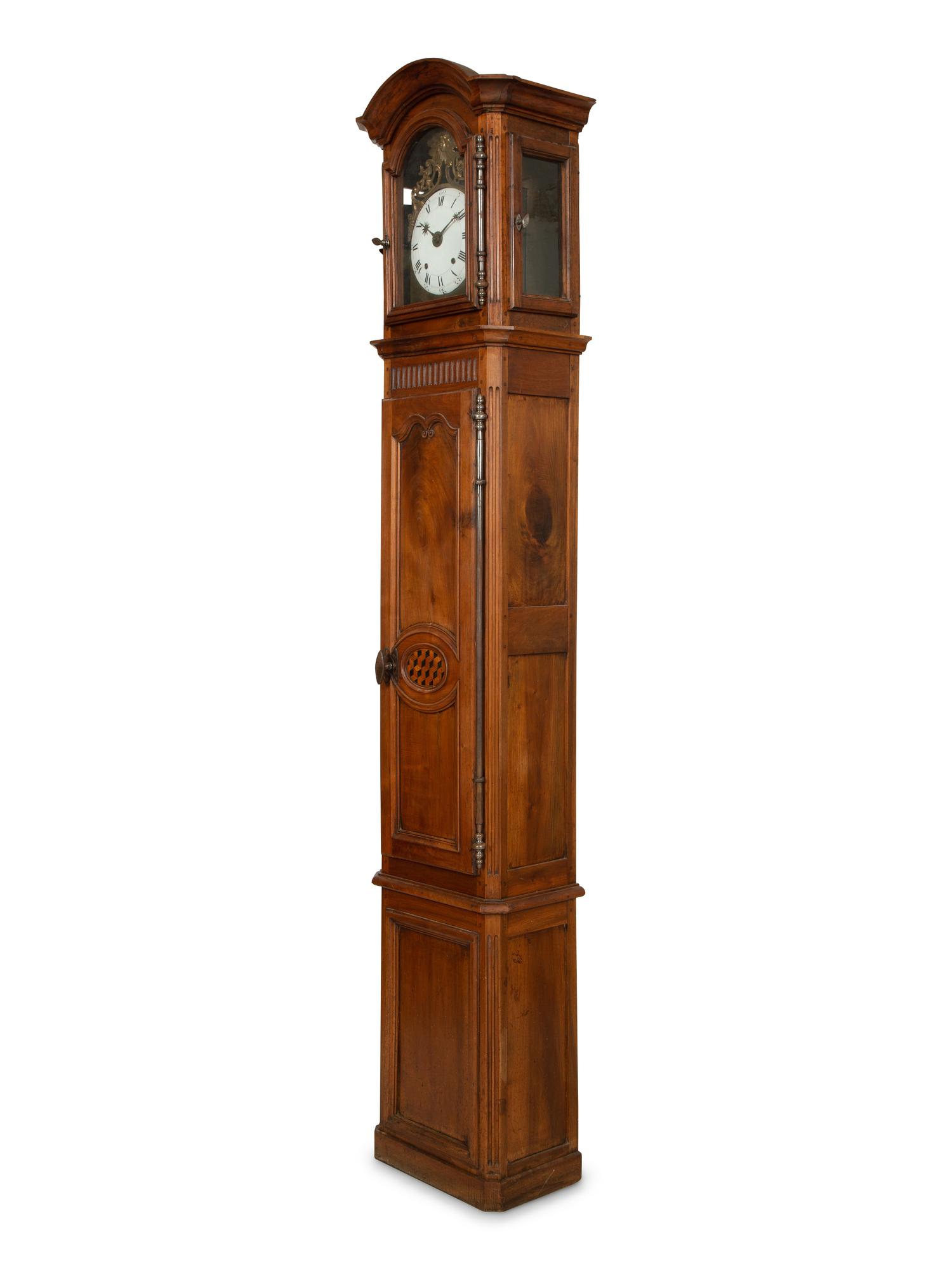 A French Provincial Walnut Longcase Clock